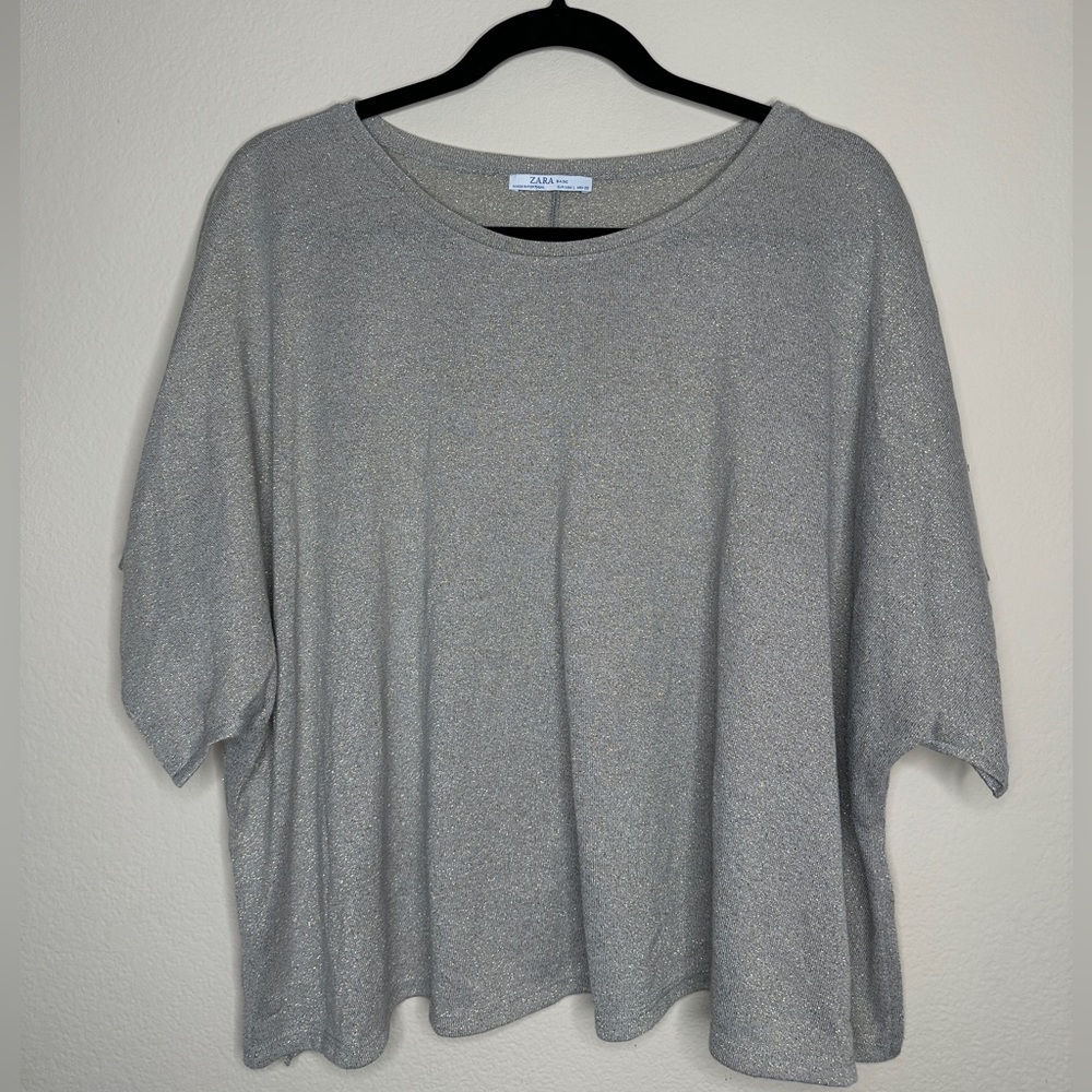 Zara Women's Shimmering Gray Short Sleeve Top